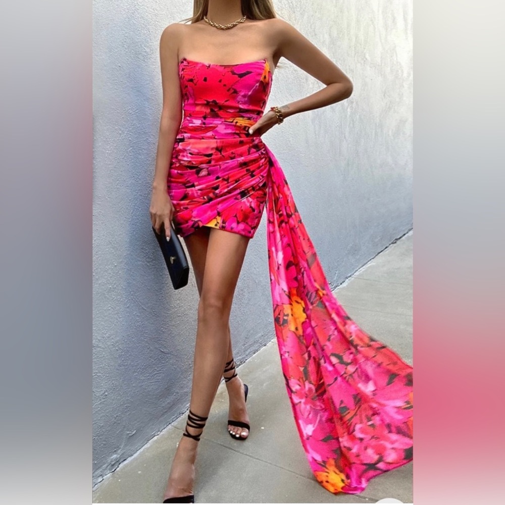 Pink floral mini dress